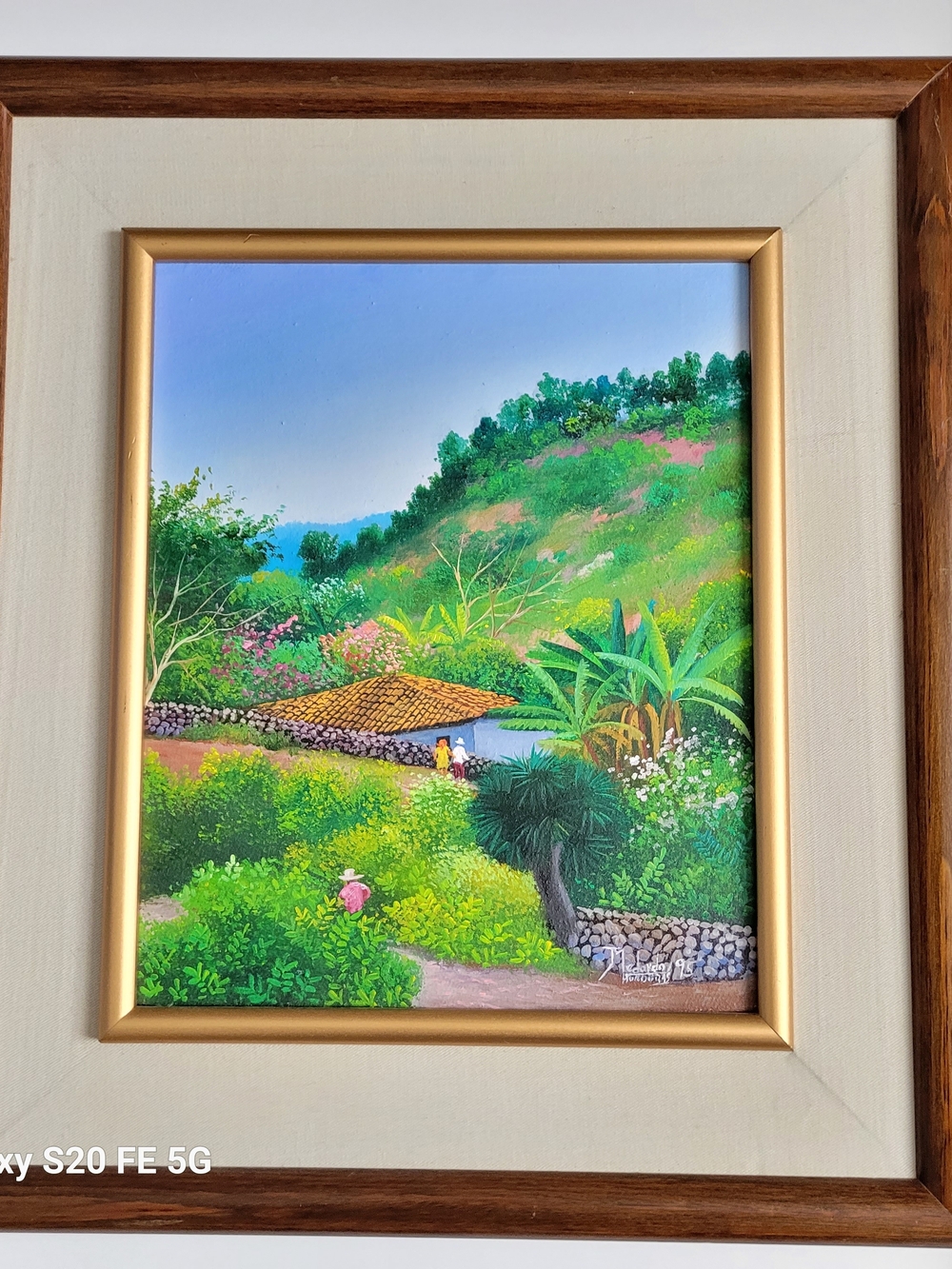 Framed Green Landscape Original Oil Painting, Signed